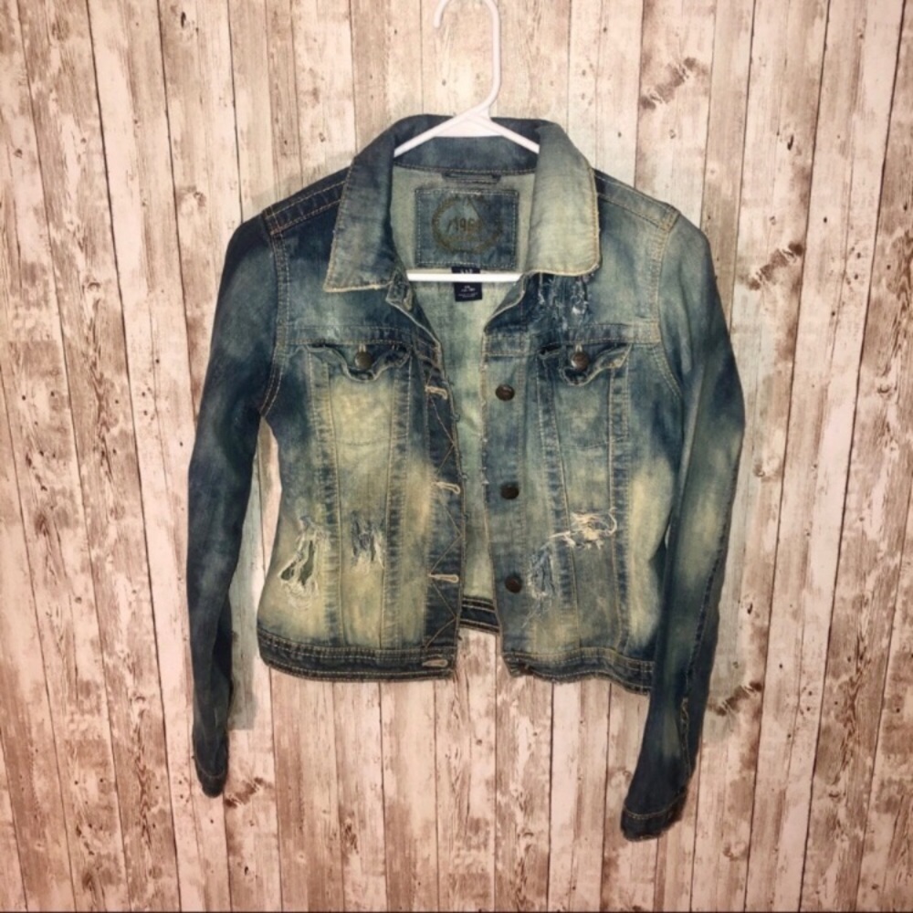 Gap dark wash bleached distressed jean jacket XXL